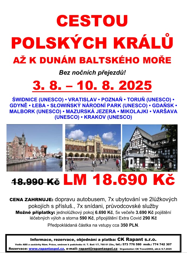 POLSKO - Cestou polských králů k Baltu - k.9.7.